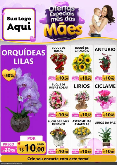 Modelo de Encarte para Encarte A4 Vertical com o tema Ofertas Especiais - Mês das Mães para Floricultura e jardim