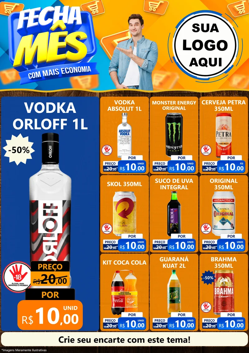 Modelo de Encarte para Encarte A4 Vertical com o tema Fecha Mês Com Mais Economia para Distribuidora de bebidas