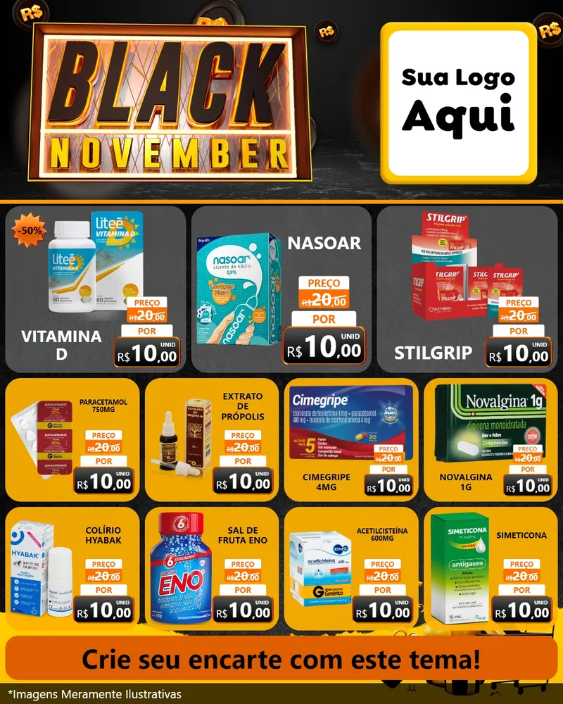 Modelo de Rede Social para Feed Instagram com o tema Black November para Farmácia