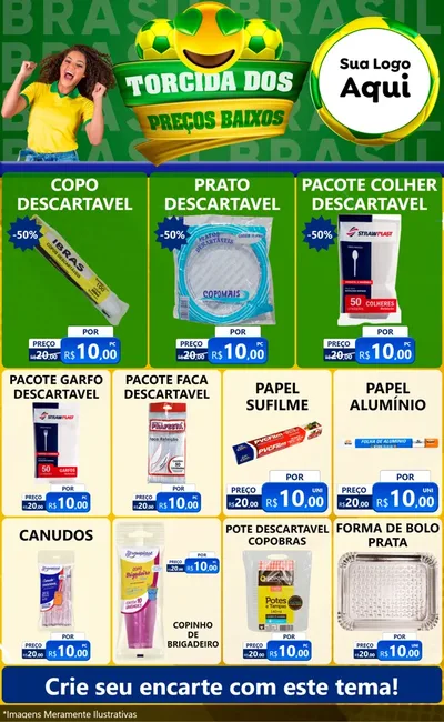 Modelo de Encarte para Encarte Grande com o tema Torcida dos Preços Baixos - Copa para Embalagens