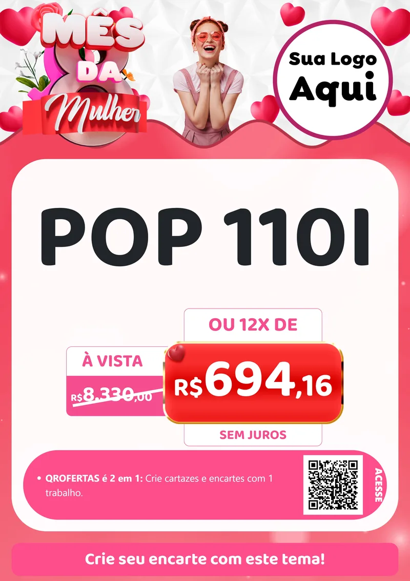 Modelo de Cartaz para Cartaz A4 Vertical com o tema Mês da Mulher para Concessionaria de Motos