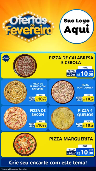 Modelo de TV para TV Vertical com o tema Ofertas de Fevereiro para Pizzaria