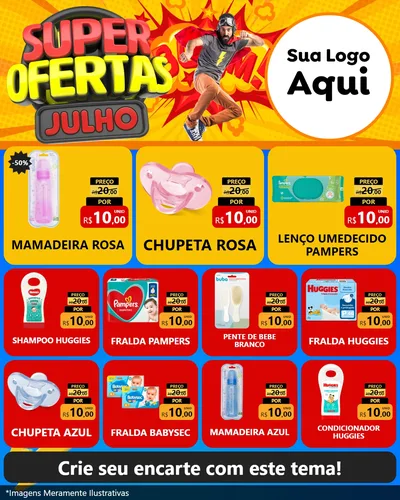 Modelo de Rede Social para Feed Instagram com o tema Super Ofertas Julho para Bebês