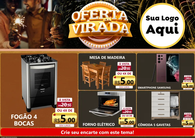 Modelo de Encarte para Encarte A4 Horizontal com o tema Oferta da Virada para Móveis e Eletro