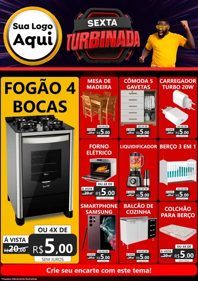 Modelo de Encarte para Encarte A4 Vertical com o tema Sexta Turbinada para Móveis e Eletro