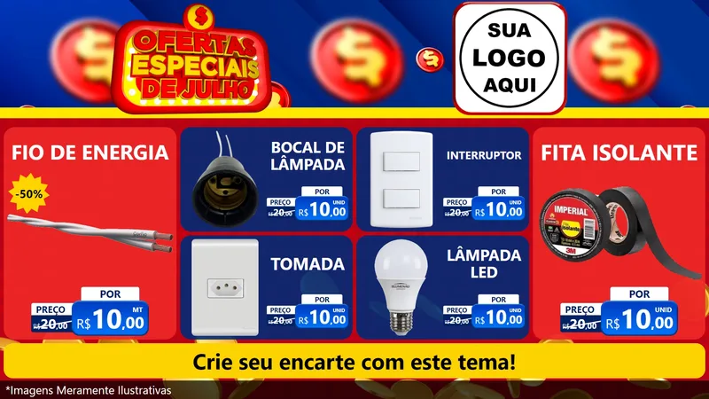 Modelo de TV para TV Horizontal com o tema Ofertas Especiais de Julho para Materiais Elétricos