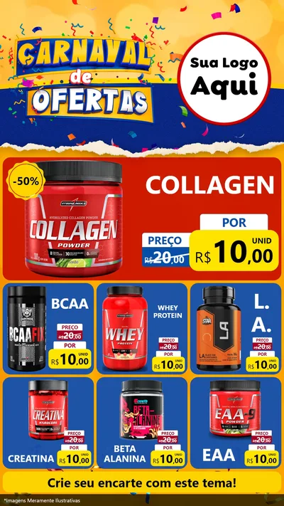 Modelo de Rede Social para Stories com o tema Carnaval de Ofertas para Suplementos alimentares