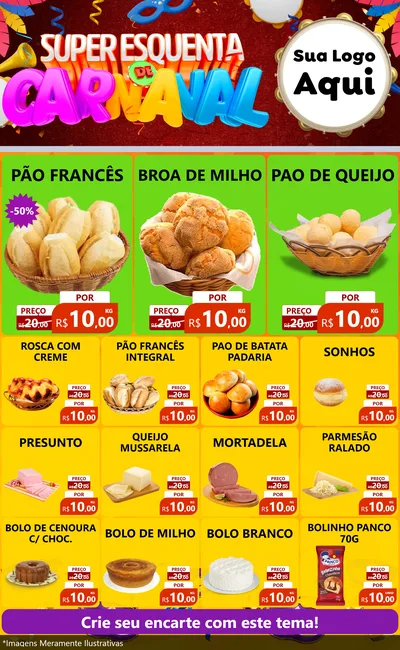 Modelo de Encarte para Encarte Grande com o tema Super Esquenta de Carnaval para Padaria