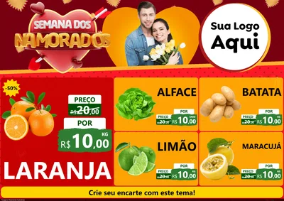 Modelo de Encarte para Encarte A4 Horizontal com o tema Semana dos Namorados para Hortifrúti