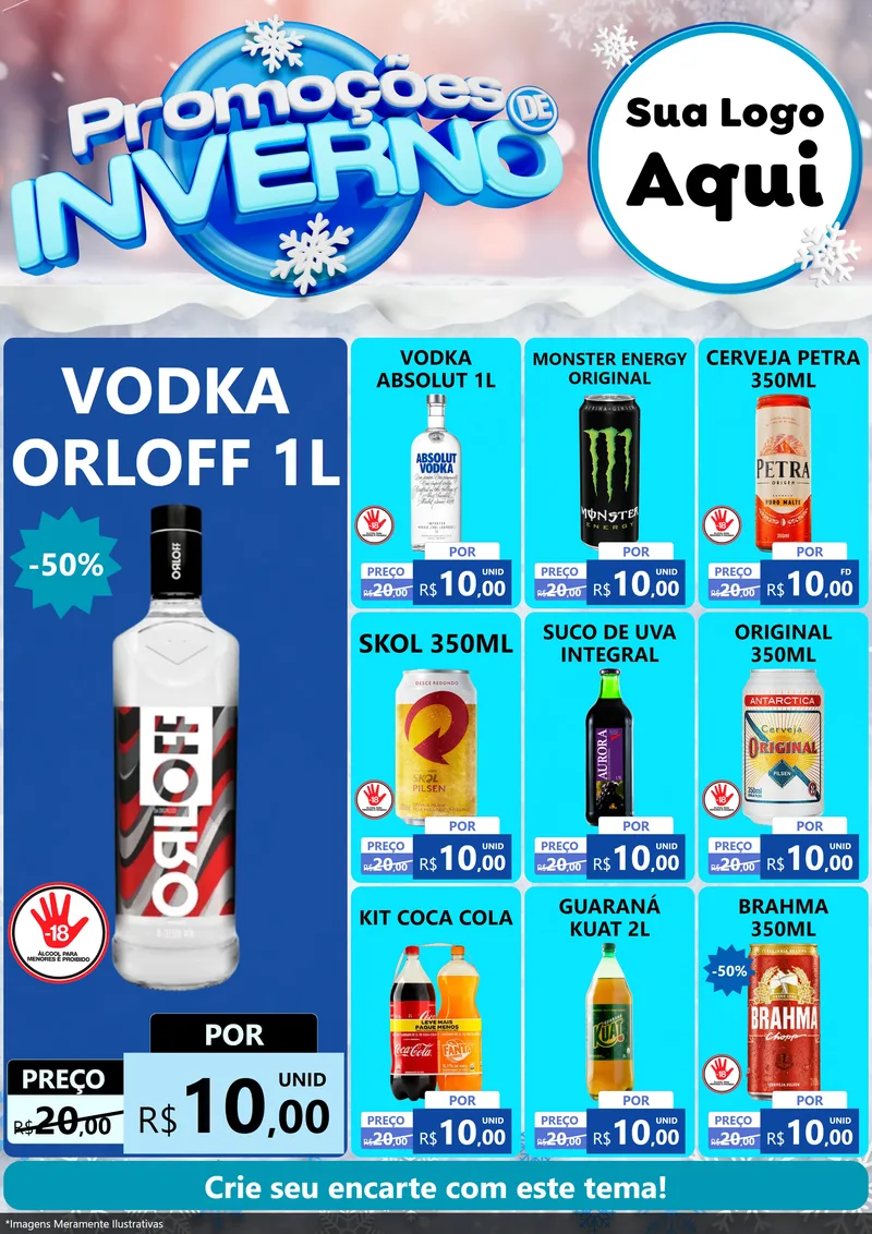 Modelo de Encarte para Encarte A4 Vertical com o tema Promoções de Inverno para Distribuidora de bebidas