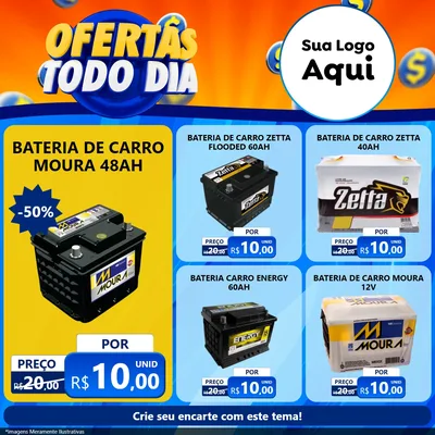 Modelo de Rede Social para Feed Facebook com o tema Ofertas Todo Dia para Baterias Elétricas