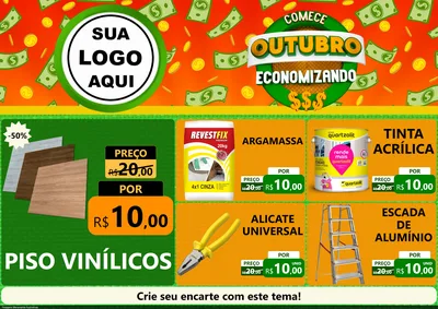 Modelo de Encarte para Encarte A4 Horizontal com o tema Comece Outubro Economizando para Material para Construção