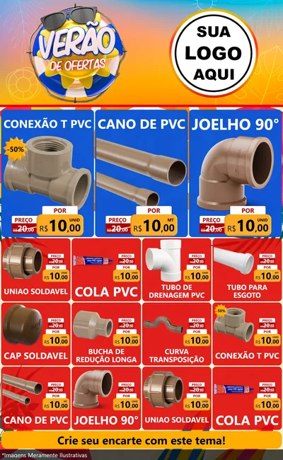 Modelo de Encarte para Encarte Grande com o tema Verão de Ofertas para Tubos e conexões