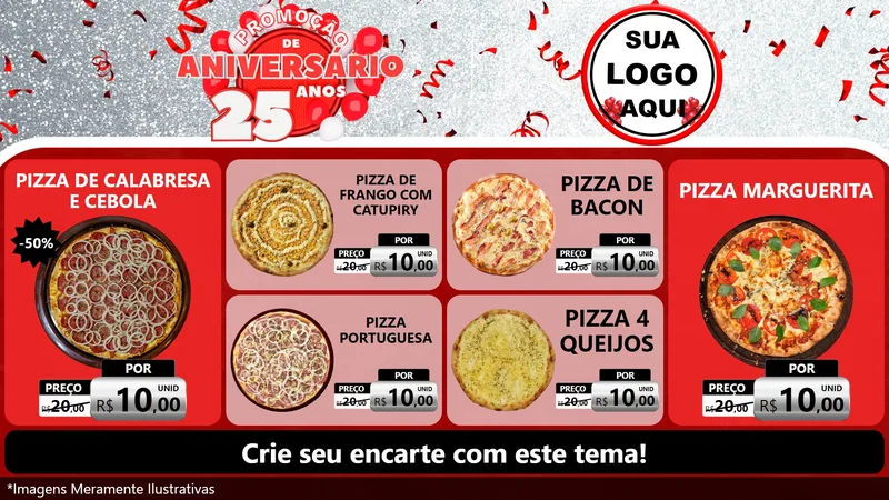 Modelo de TV para TV Horizontal com o tema Promoção de Aniversário - 25Anos para Pizzaria