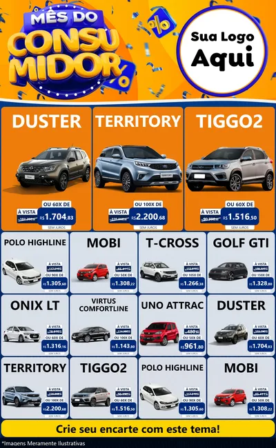 Modelo de Encarte para Encarte Grande com o tema Mês do Consumidor para Concessionaria de Carros