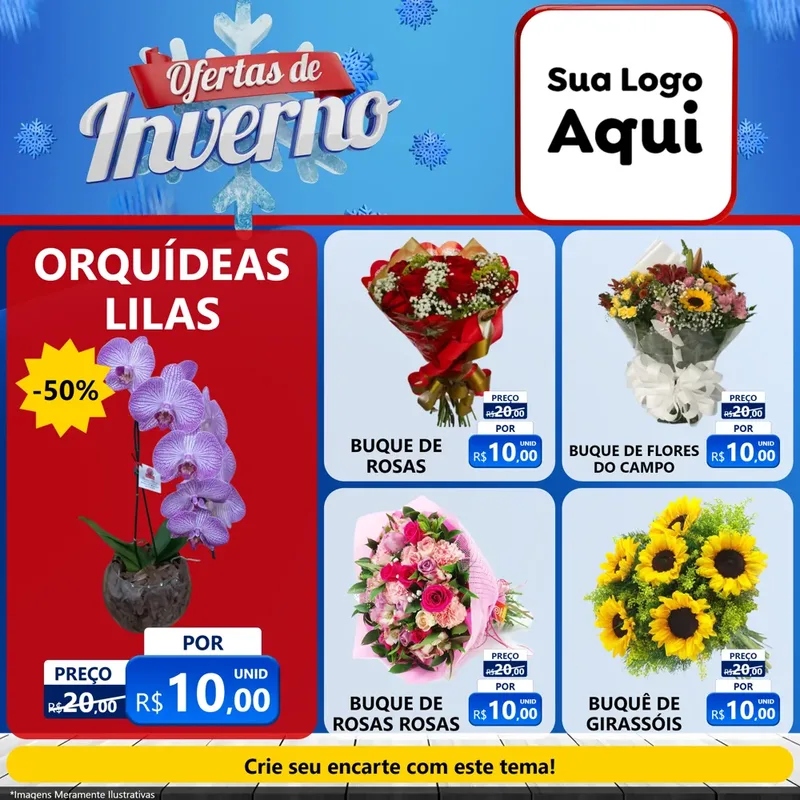 Modelo de Rede Social para Feed Facebook com o tema Ofertas de Inverno para Floricultura e jardim