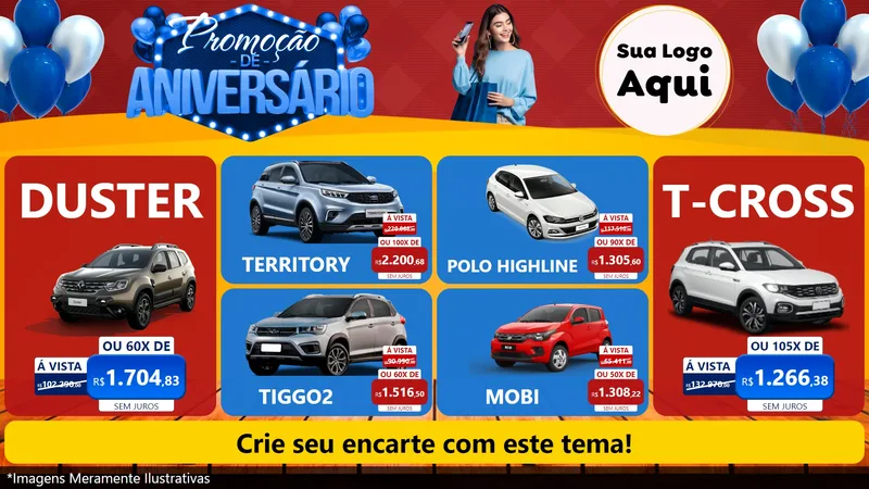 Modelo de TV para TV Horizontal com o tema Promoção de Aniversário para Concessionaria de Carros