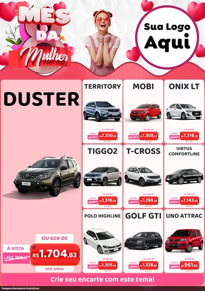 Modelo de Encarte para Encarte A4 Vertical com o tema Mês da Mulher para Concessionaria de Carros