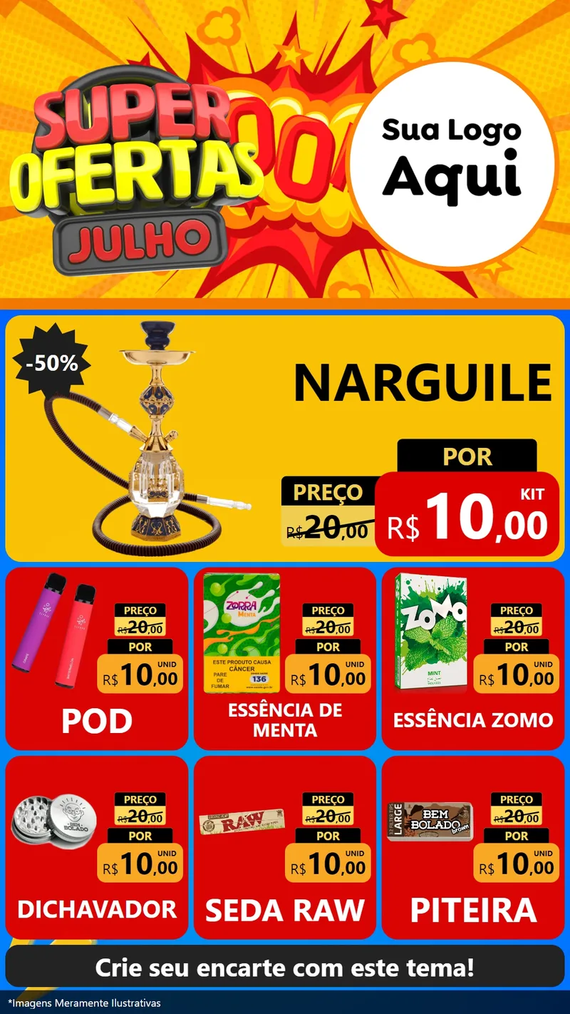 Modelo de Rede Social para Stories com o tema Super Ofertas Julho para Tabacaria
