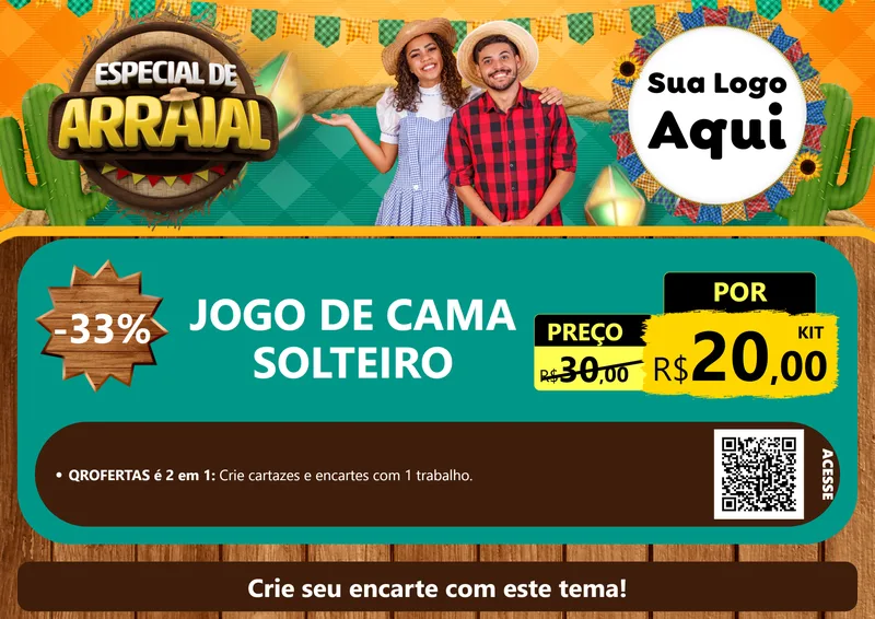 Modelo de Cartaz para Cartaz A4 Horizontal com o tema Especial De Arraial para Cama, Mesa e Banho