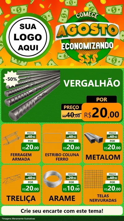 Modelo de Rede Social para Stories com o tema Comece Agosto Economizando para Ferragens