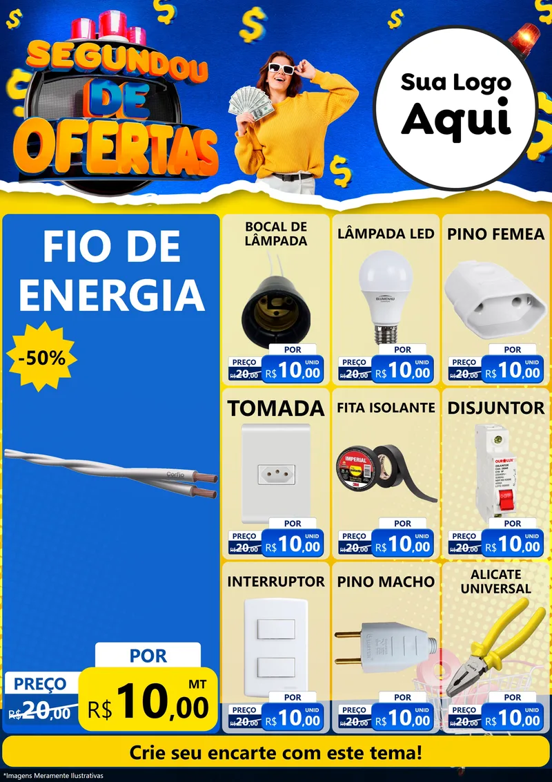 Modelo de Encarte para Encarte A4 Vertical com o tema Segundou de Ofertas para Materiais Elétricos