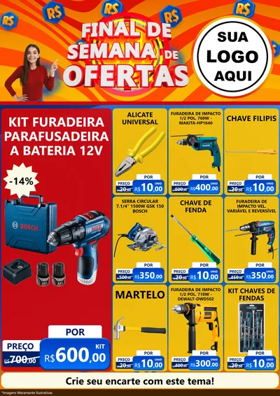 Modelo de Encarte para Encarte A4 Vertical com o tema Final de Semana de Ofertas para Maquinas e Ferramentas