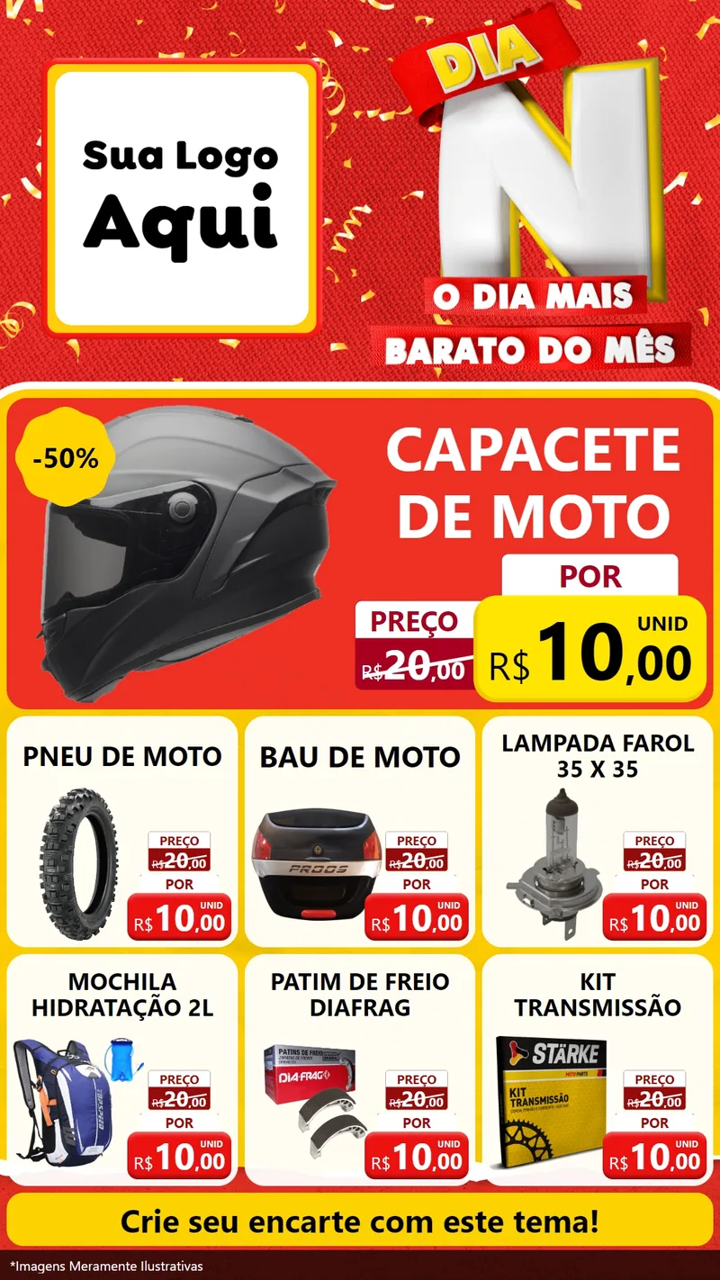 Modelo de Rede Social para Stories com o tema Dia N o Dia Mais Barato do Mês para Moto peças