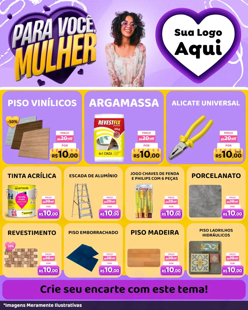 Modelo de Rede Social para Feed Instagram com o tema Para Você, Mulher para Material para Construção