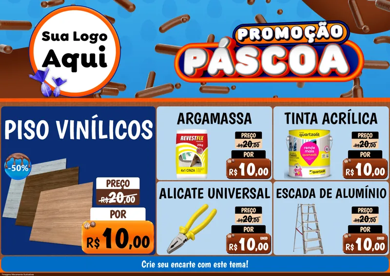 Modelo de Encarte para Encarte A4 Horizontal com o tema Promoção Páscoa para Material para Construção