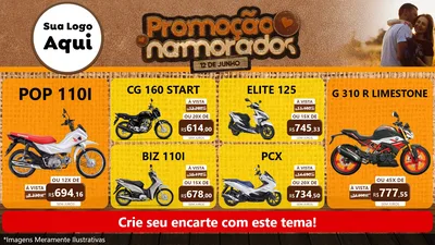 Modelo de TV para TV Horizontal com o tema Promoção Namorados para Concessionaria de Motos