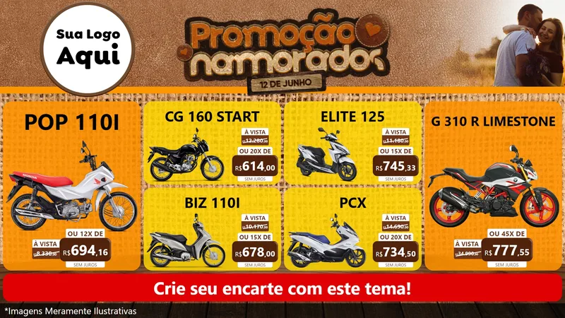 Modelo de TV para TV Horizontal com o tema Promoção Namorados para Concessionaria de Motos