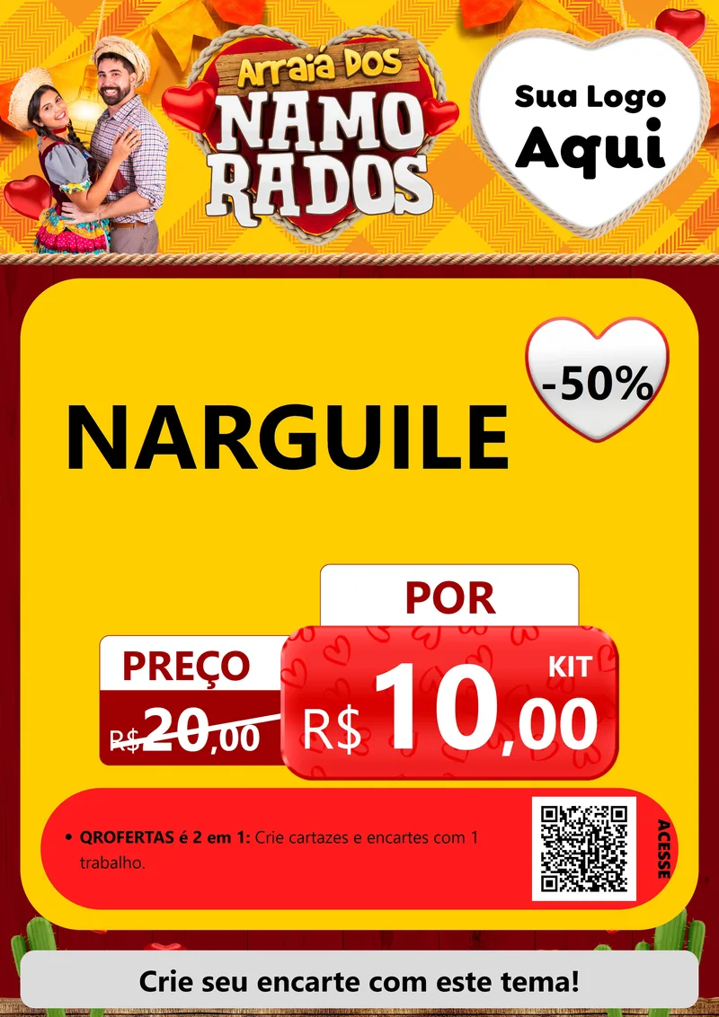 Modelo de Cartaz para Cartaz A4 Vertical com o tema Arraiá dos Namorados para Tabacaria