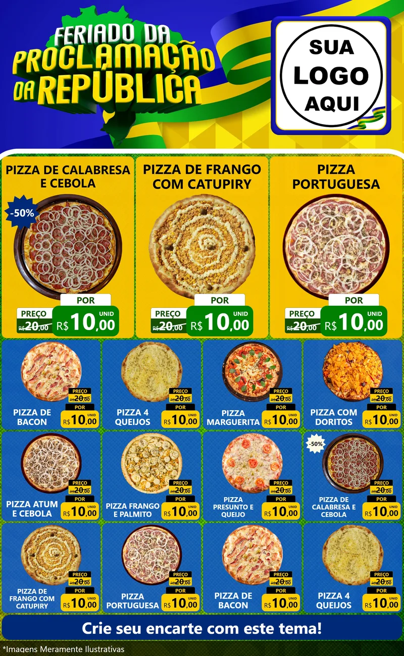 Modelo de Encarte para Encarte Grande com o tema Feriado da Proclamação da República para Pizzaria