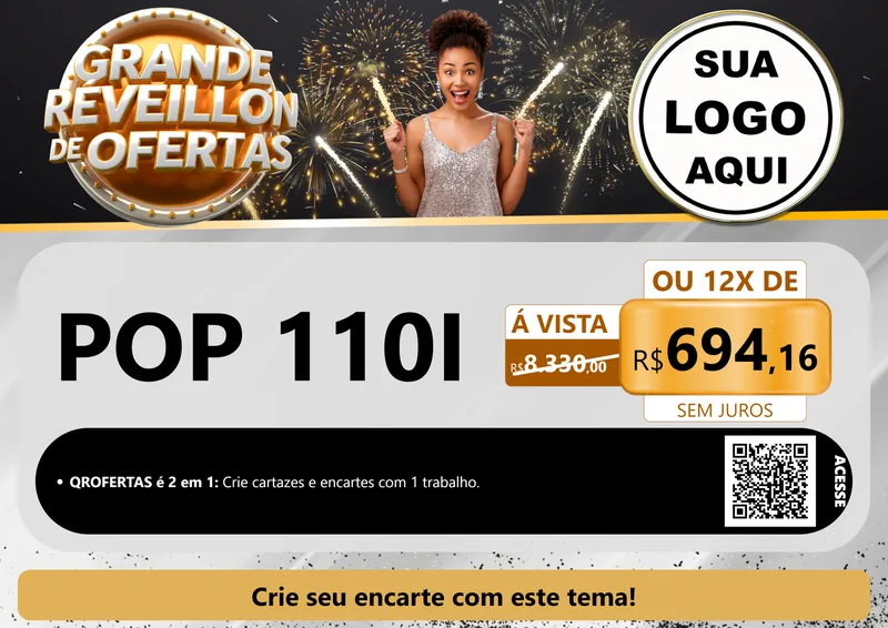 Modelo de Cartaz para Cartaz A4 Horizontal com o tema Grande Réveillon de Ofertas para Concessionaria de Motos