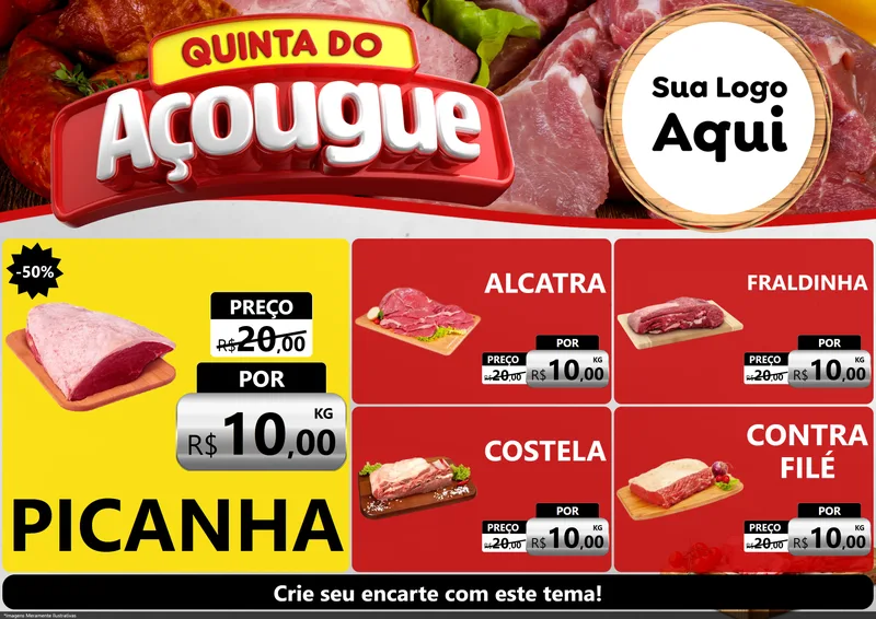 Modelo de Encarte para Encarte A4 Horizontal com o tema Quinta do Açougue para Açougue