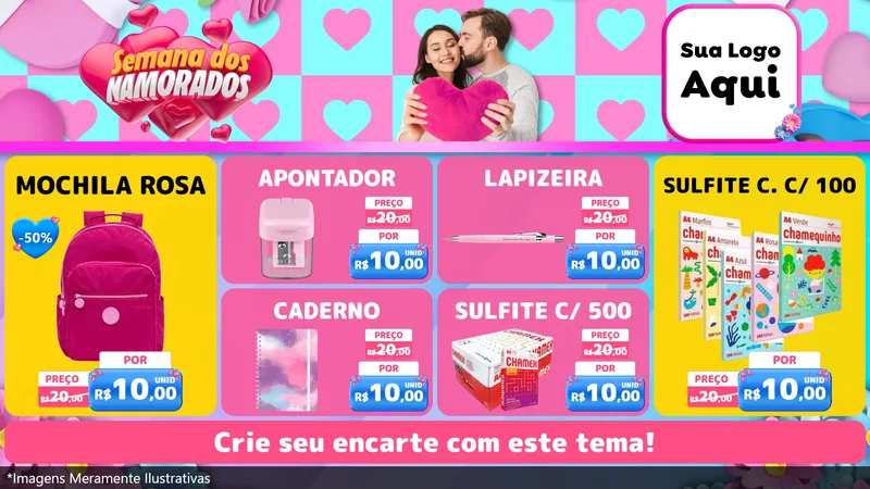 Modelo de TV para TV Horizontal com o tema Semana dos Namorados para Papelaria