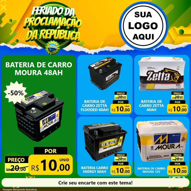 Modelo de Rede Social para Feed Facebook com o tema Feriado da Proclamação da República para Baterias Elétricas