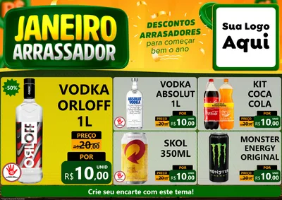 Modelo de Encarte para Encarte A4 Horizontal com o tema Janeiro Arrasador para Distribuidora de bebidas