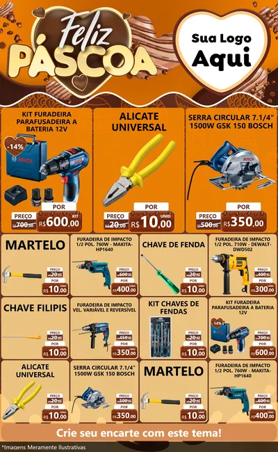 Modelo de Encarte para Encarte Grande com o tema Feliz Páscoa para Maquinas e Ferramentas