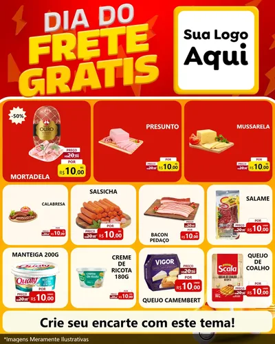 Modelo de Rede Social para Feed Instagram com o tema Dia do Frete Grátis para Frios e Laticínios