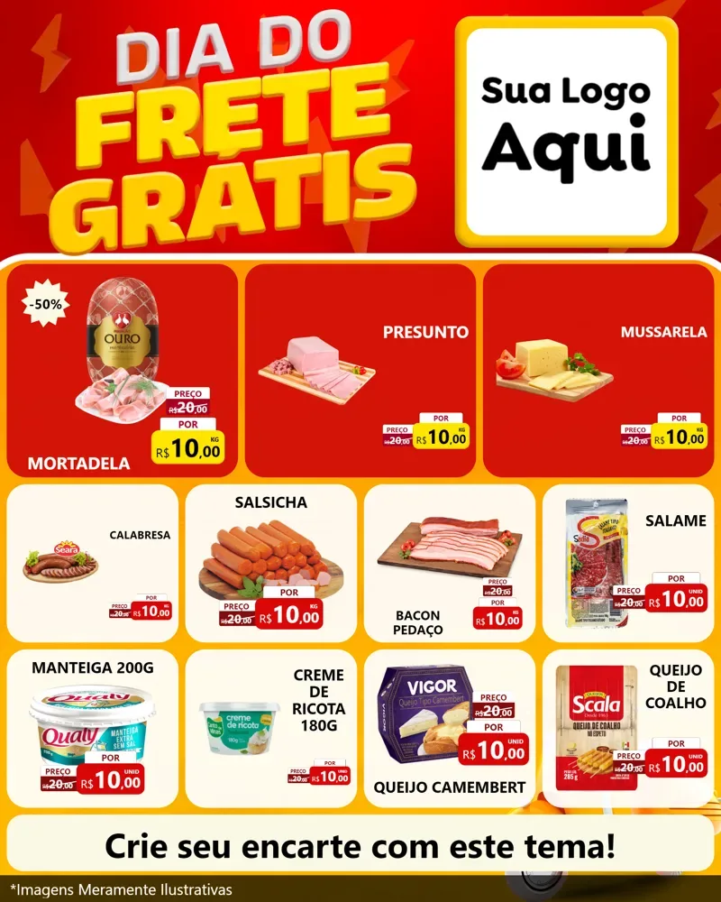 Modelo de Rede Social para Feed Instagram com o tema Dia do Frete Grátis para Frios e Laticínios