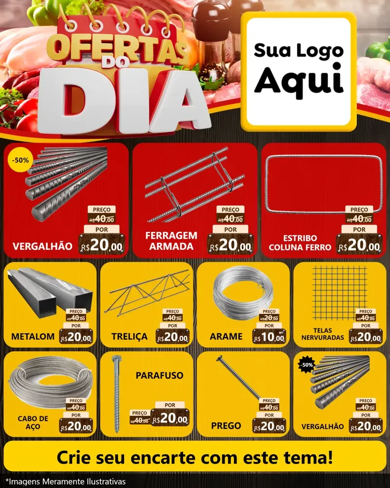 Modelo de Rede Social para Feed Instagram com o tema Ofertas do Dia para Ferragens
