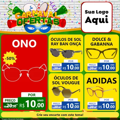 Modelo de Rede Social para Feed Facebook com o tema Carnaval de Ofertas para Óticas