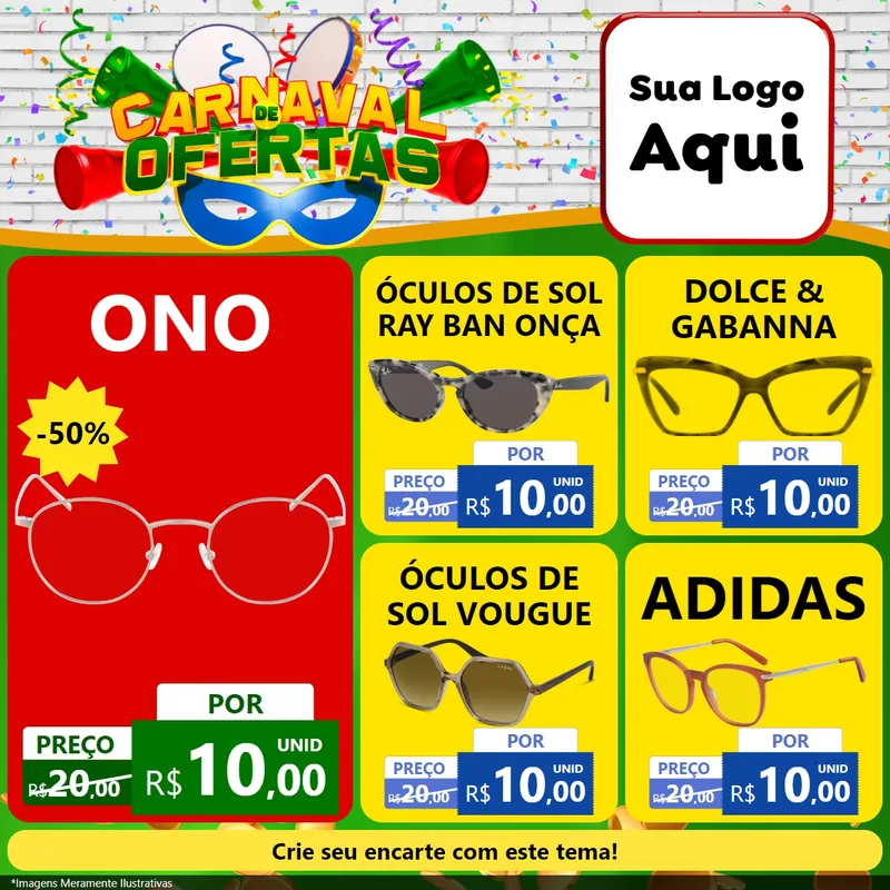 Modelo de Rede Social para Feed Facebook com o tema Carnaval de Ofertas para Óticas