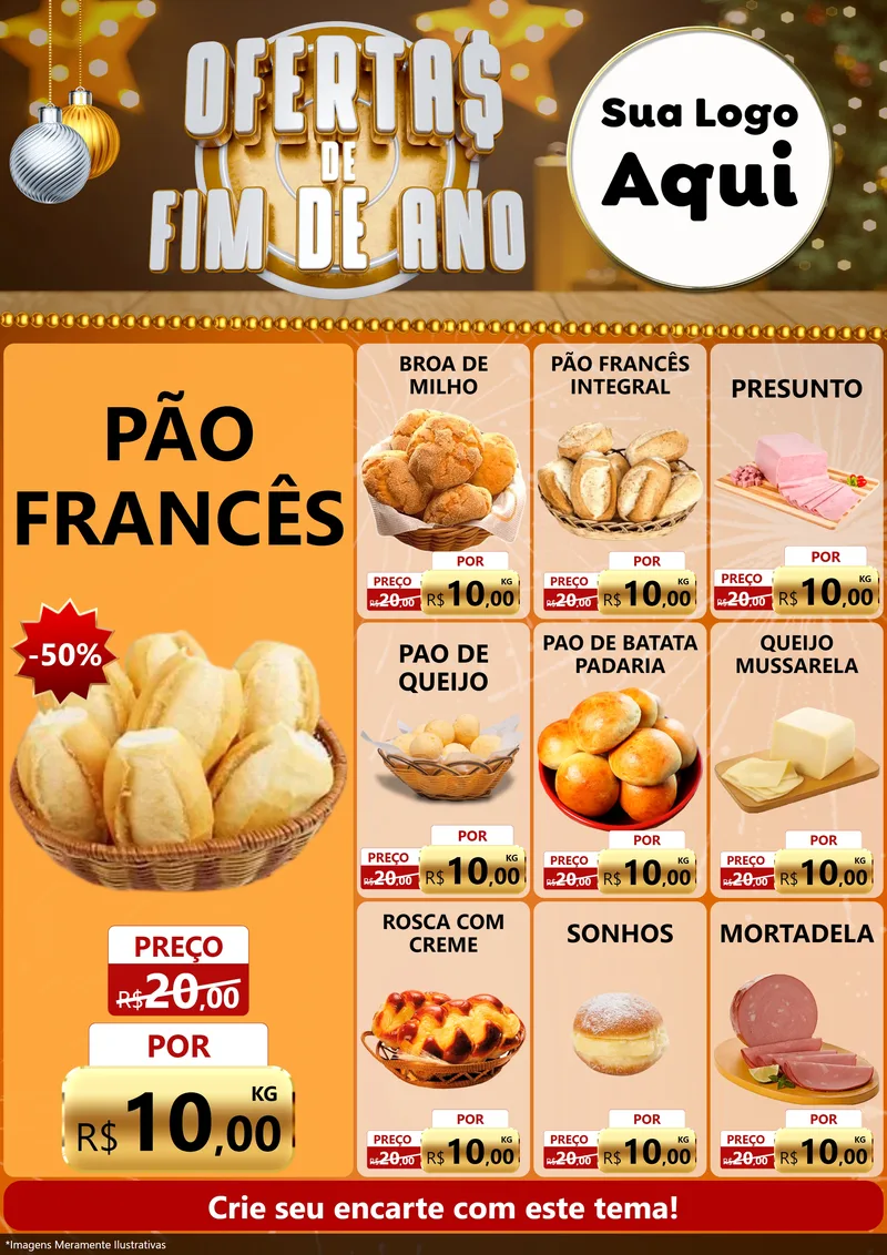 Modelo de Encarte para Encarte A4 Vertical com o tema Ofertas de Fim de Ano para Padaria