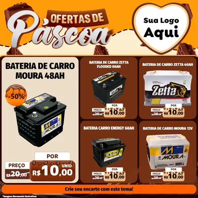 Modelo de Rede Social para Feed Facebook com o tema Ofertas de Páscoa para Baterias Elétricas