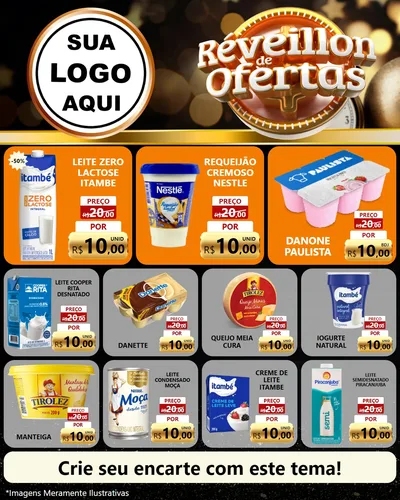 Modelo de Rede Social para Feed Instagram com o tema Réveillon de Ofertas para Frios e Laticínios