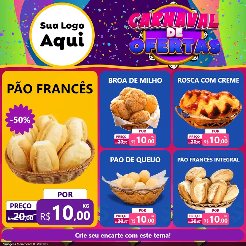 Modelo de Rede Social para Feed Facebook com o tema Carnaval de Ofertas para Padaria