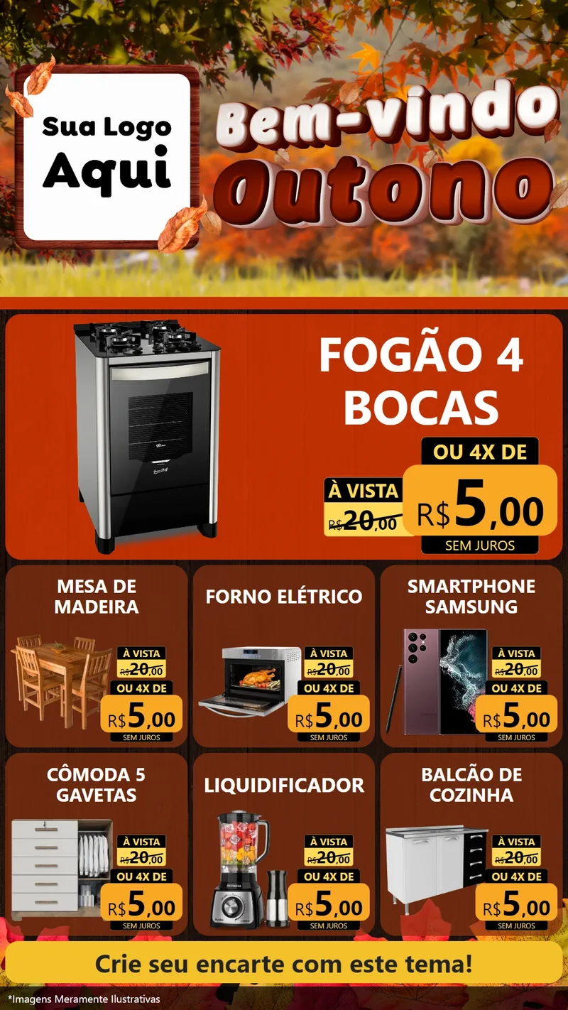 Modelo de Rede Social para Stories com o tema Bem-vindo Outono para Móveis e Eletro